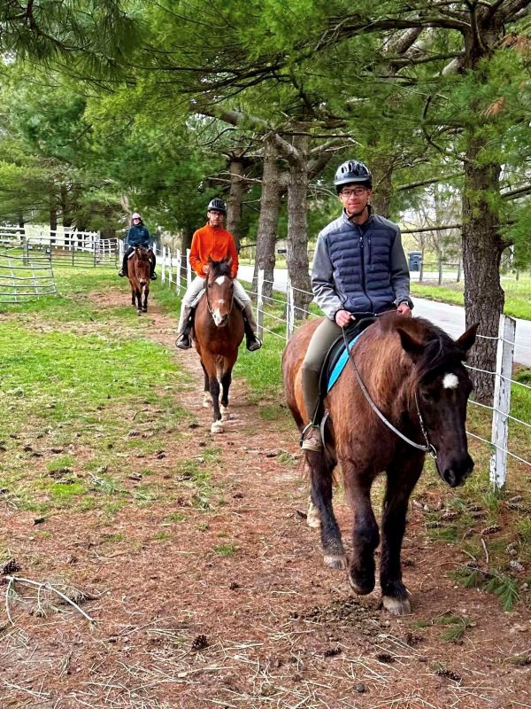 Horseback riders practice in the arena.